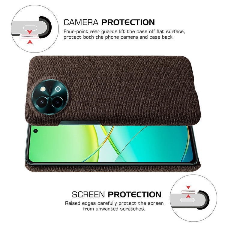 For vivo Y38 5G Slim Case Shockproof Cloth+PC Phone Cover - Brown