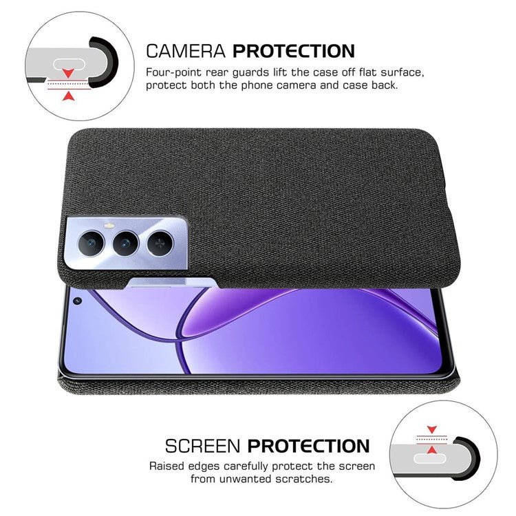 For Realme C65 4G Case Cloth + PC Phone Cover Anti-Fingerprint - Black