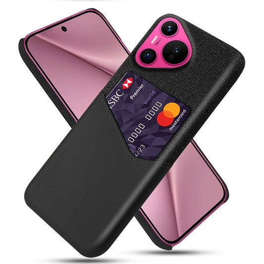 For Huawei Pura 70 Slim Case Card Slot PC Phone Cover Cloth Texture - Black