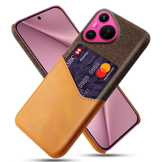 For Huawei Pura 70 Slim Case Card Slot PC Phone Cover Cloth Texture - Orange