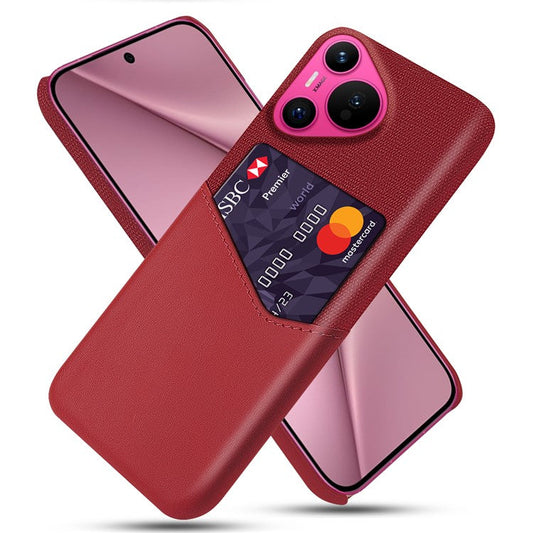 For Huawei Pura 70 Slim Case Card Slot PC Phone Cover Cloth Texture - Red