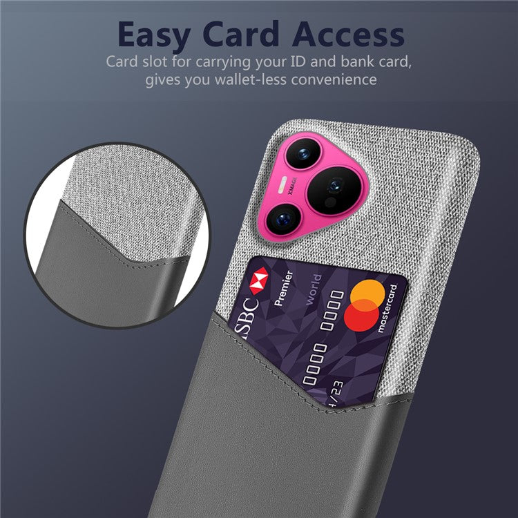 For Huawei Pura 70 Slim Case Card Slot PC Phone Cover Cloth Texture - Grey