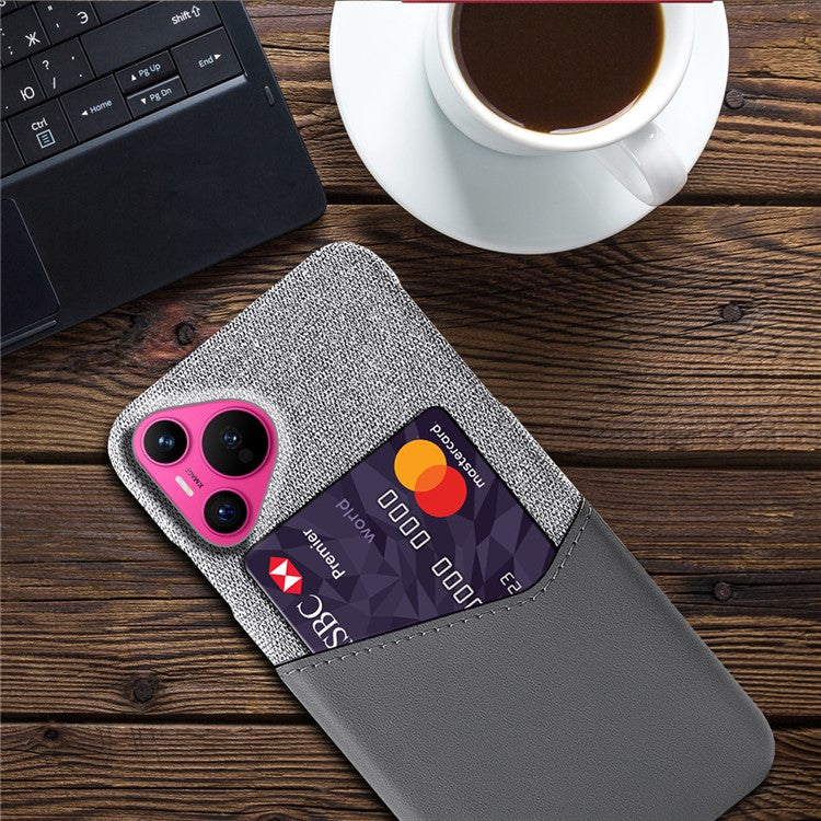 For Huawei Pura 70 Slim Case Card Slot PC Phone Cover Cloth Texture - Grey