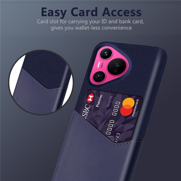 For Huawei Pura 70 Slim Case Card Slot PC Phone Cover Cloth Texture - Blue