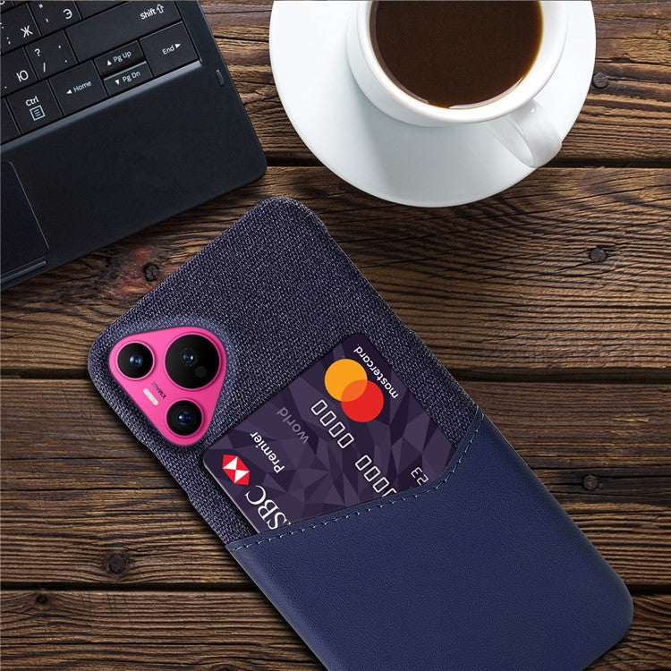 For Huawei Pura 70 Slim Case Card Slot PC Phone Cover Cloth Texture - Blue