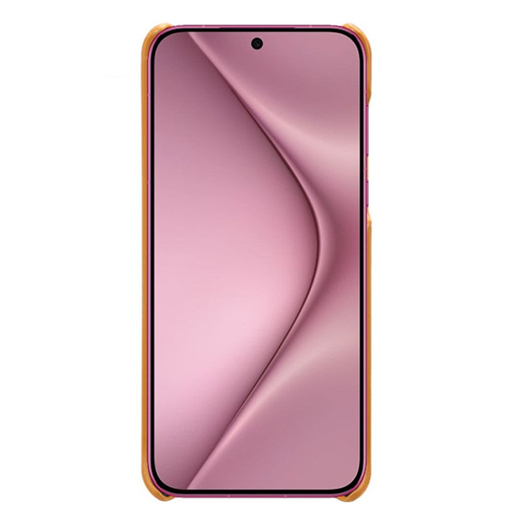 For Huawei Pura 70 Case Calf Texture Leather Coated Hard PC Phone Cover - Orange