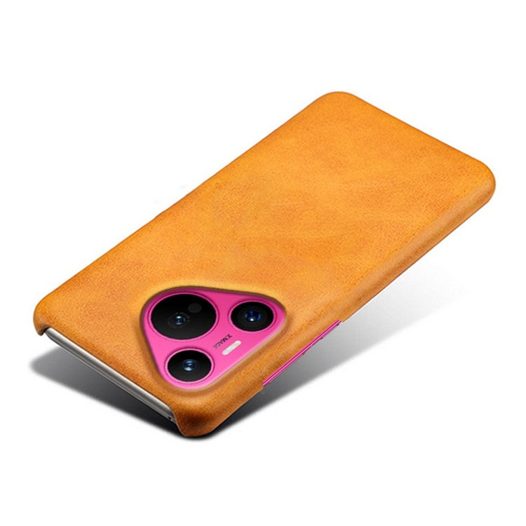 For Huawei Pura 70 Case Calf Texture Leather Coated Hard PC Phone Cover - Orange