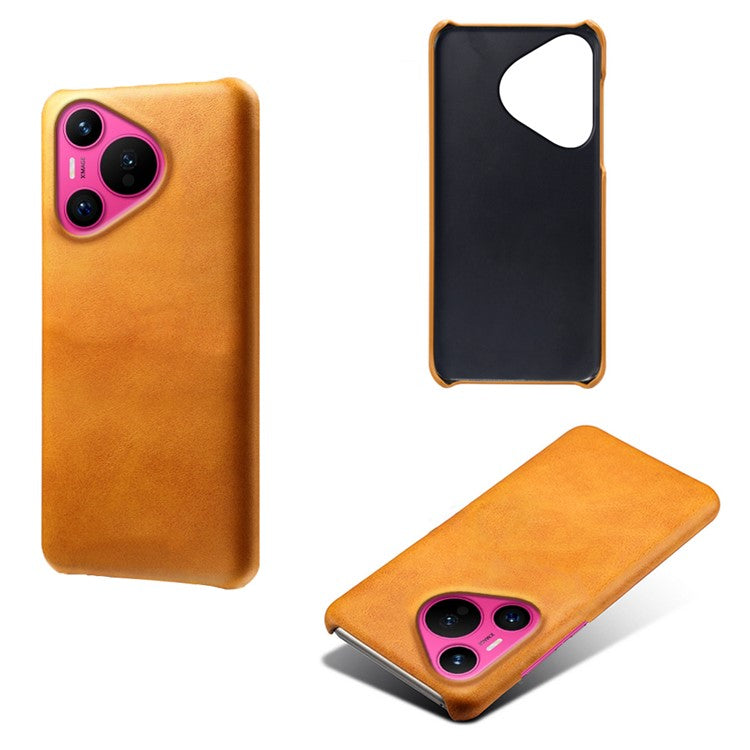 For Huawei Pura 70 Case Calf Texture Leather Coated Hard PC Phone Cover - Orange