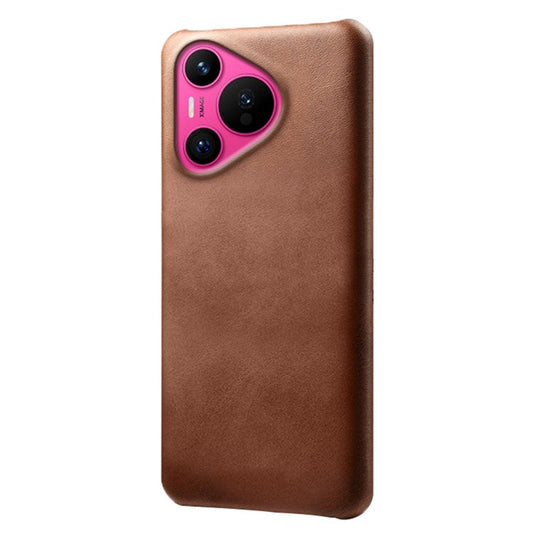 For Huawei Pura 70 Case Calf Texture Leather Coated Hard PC Phone Cover - Brown