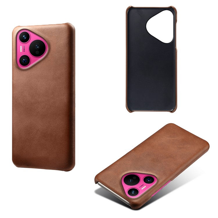 For Huawei Pura 70 Case Calf Texture Leather Coated Hard PC Phone Cover - Brown