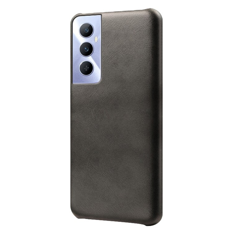 For Realme C65 4G Cases Anti-Drop Leather + PC Phone Cover Calf Texture - Black