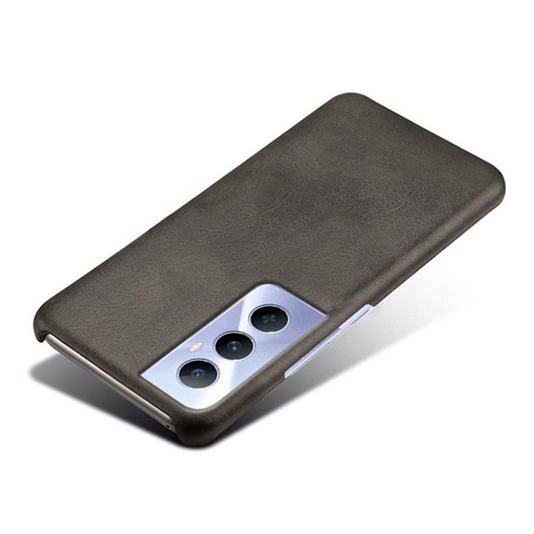 For Realme C65 4G Cases Anti-Drop Leather + PC Phone Cover Calf Texture - Black