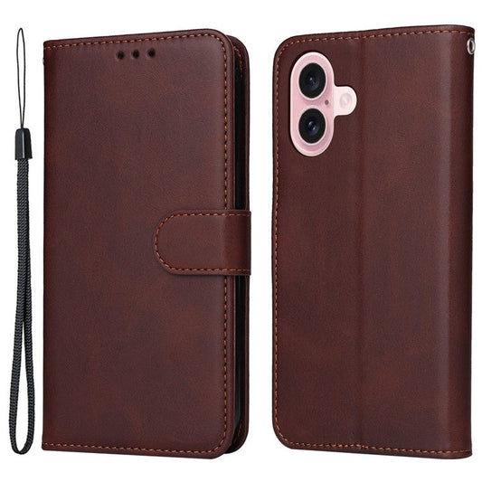 For iPhone 16 Case PU Leather Stand Phone Cover  with 3 Card Slots Wallet - Brown