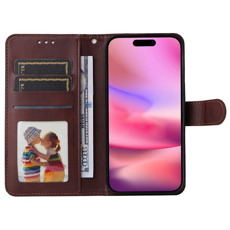 For iPhone 16 Case PU Leather Stand Phone Cover  with 3 Card Slots Wallet - Brown