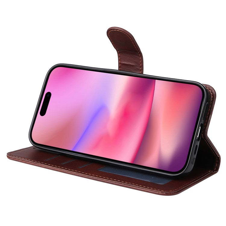 For iPhone 16 Case PU Leather Stand Phone Cover  with 3 Card Slots Wallet - Brown