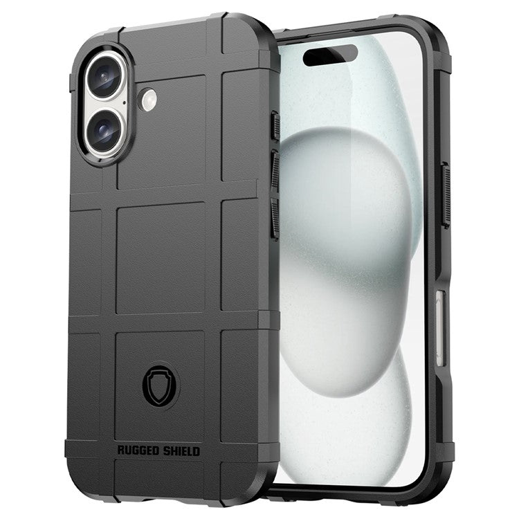 For iPhone 16 Case Square Grid Texture Soft TPU Protective Phone Cover - Black