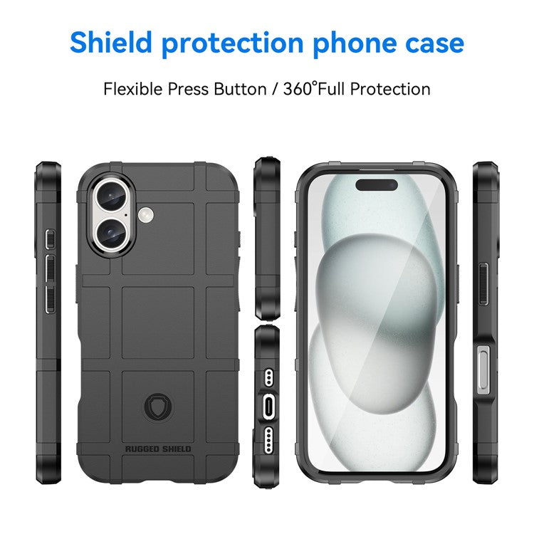For iPhone 16 Case Square Grid Texture Soft TPU Protective Phone Cover - Black