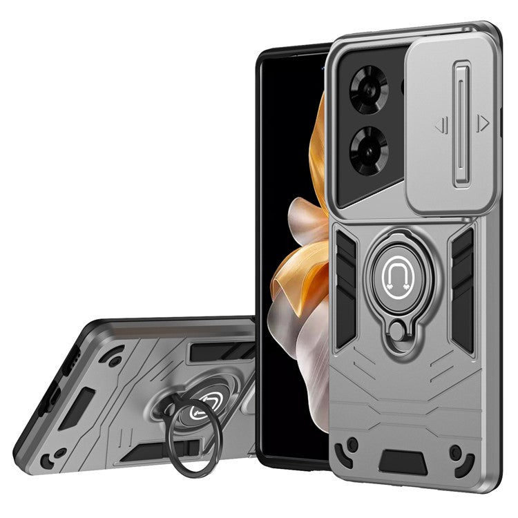 For TECNO Pova 5 4G Camera Protection Case Kickstand PC+TPU Phone Cover - Grey