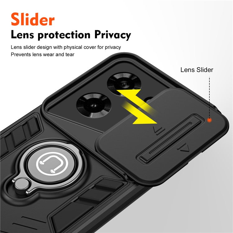 For TECNO Pova 5 4G Camera Protection Case Kickstand PC+TPU Phone Cover - Black
