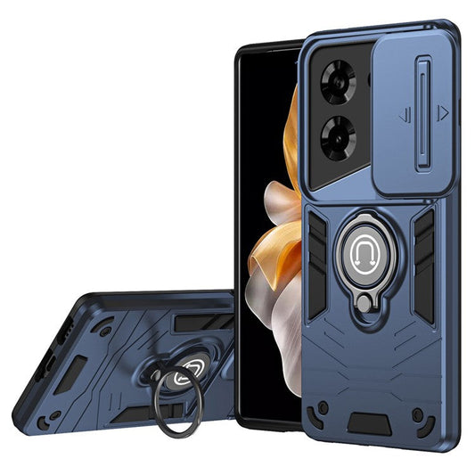 For TECNO Pova 5 4G Camera Protection Case Kickstand PC+TPU Phone Cover - Blue