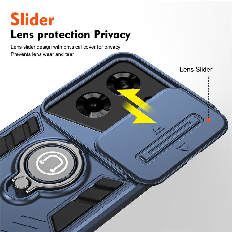 For TECNO Pova 5 4G Camera Protection Case Kickstand PC+TPU Phone Cover - Blue