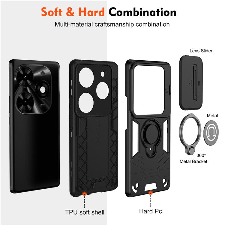 For TECNO Spark Go 2024 4G / Spark 20 / Infinix Smart 8 Case Kickstand PC+TPU Phone Cover - Black
