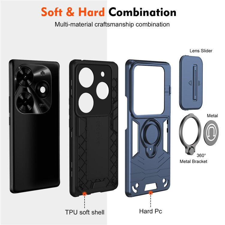 For TECNO Spark Go 2024 4G / Spark 20 / Infinix Smart 8 Case Kickstand PC+TPU Phone Cover - Blue