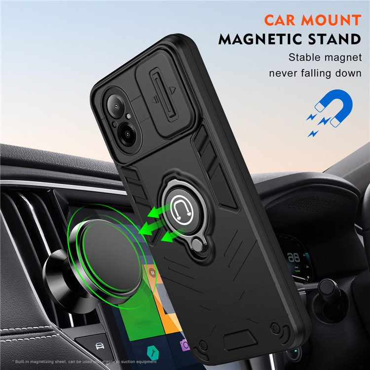 For Realme C67 4G Case PC+TPU Phone Shell with Lens Cover Ring Kickstand - Black