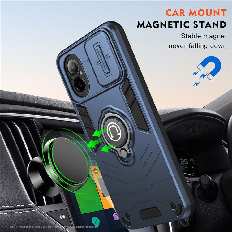 For Realme C67 4G Case PC+TPU Phone Shell with Lens Cover Ring Kickstand - Blue