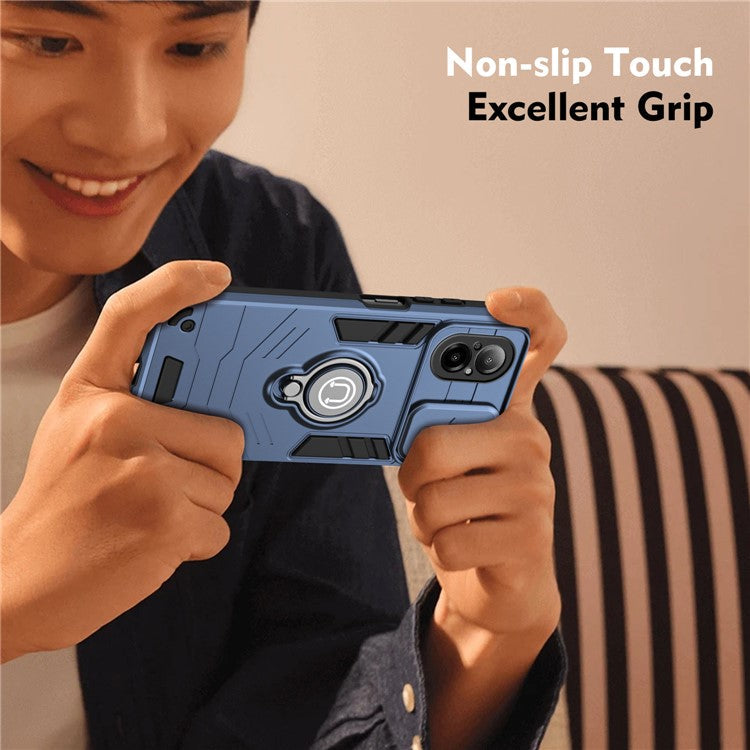 For Realme C67 4G Case PC+TPU Phone Shell with Lens Cover Ring Kickstand - Blue