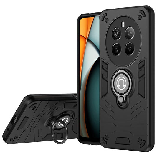 For Realme 12 Pro 5G / 12 Pro+ 5G Case PC+TPU Phone Cover with Ring Kickstand - Black