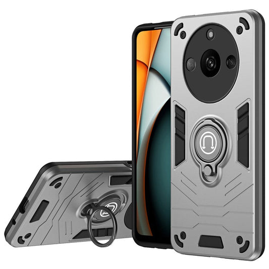 For Realme Narzo 60 5G Case PC+TPU Kickstand Phone Cover Support Magnetic Car Mount - Grey