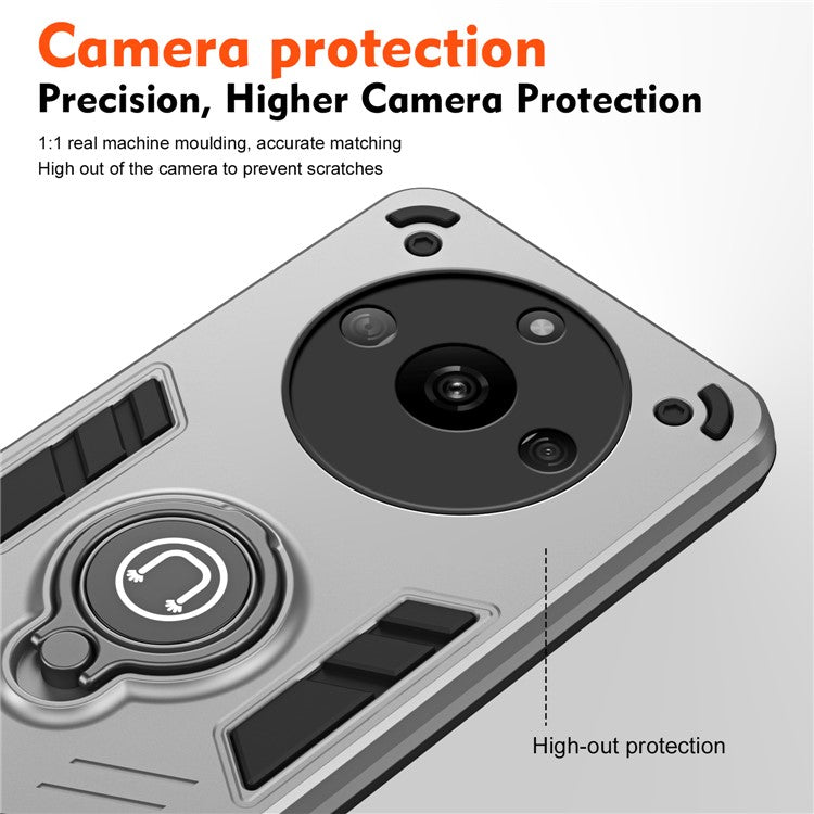 For Realme Narzo 60 5G Case PC+TPU Kickstand Phone Cover Support Magnetic Car Mount - Grey