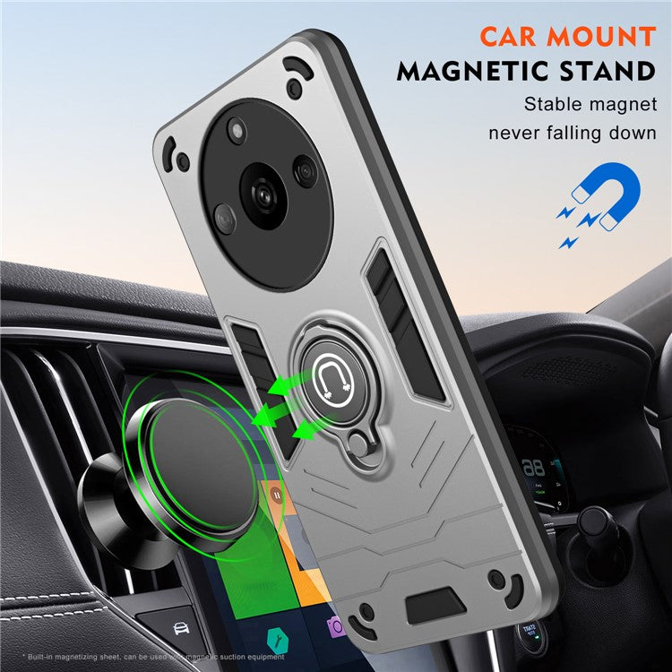 For Realme Narzo 60 5G Case PC+TPU Kickstand Phone Cover Support Magnetic Car Mount - Grey