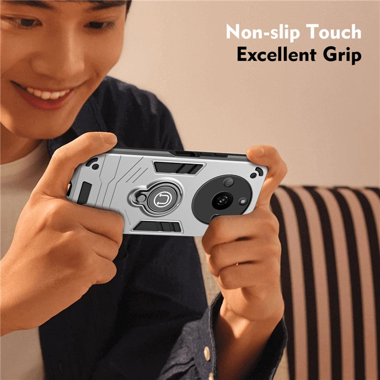 For Realme Narzo 60 5G Case PC+TPU Kickstand Phone Cover Support Magnetic Car Mount - Grey