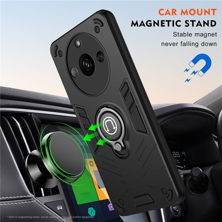 For Realme Narzo 60 5G Case PC+TPU Kickstand Phone Cover Support Magnetic Car Mount - Black