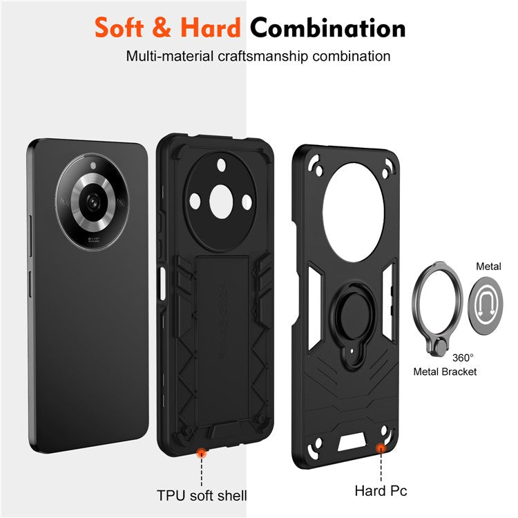 For Realme Narzo 60 5G Case PC+TPU Kickstand Phone Cover Support Magnetic Car Mount - Black