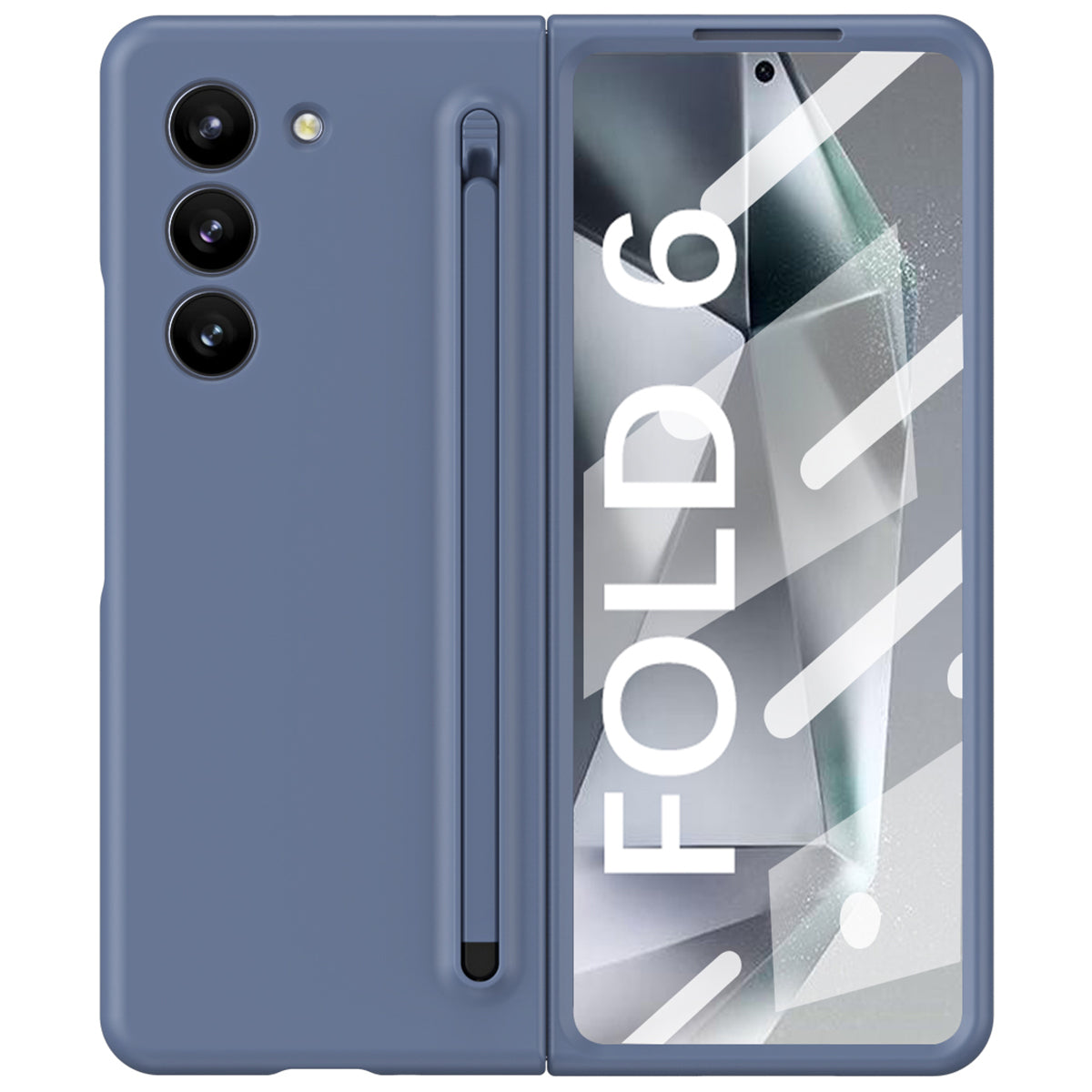 For Samsung Galaxy Z Fold6 5G Case Shockproof Phone Cover with Stylus / Tempered Glass Film - Blue+Blue Stylus