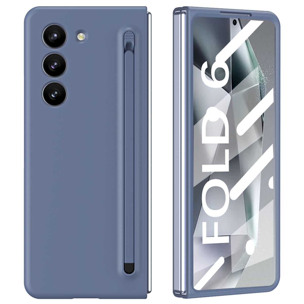 For Samsung Galaxy Z Fold6 5G Case Shockproof Phone Cover with Stylus / Tempered Glass Film - Blue+Blue Stylus