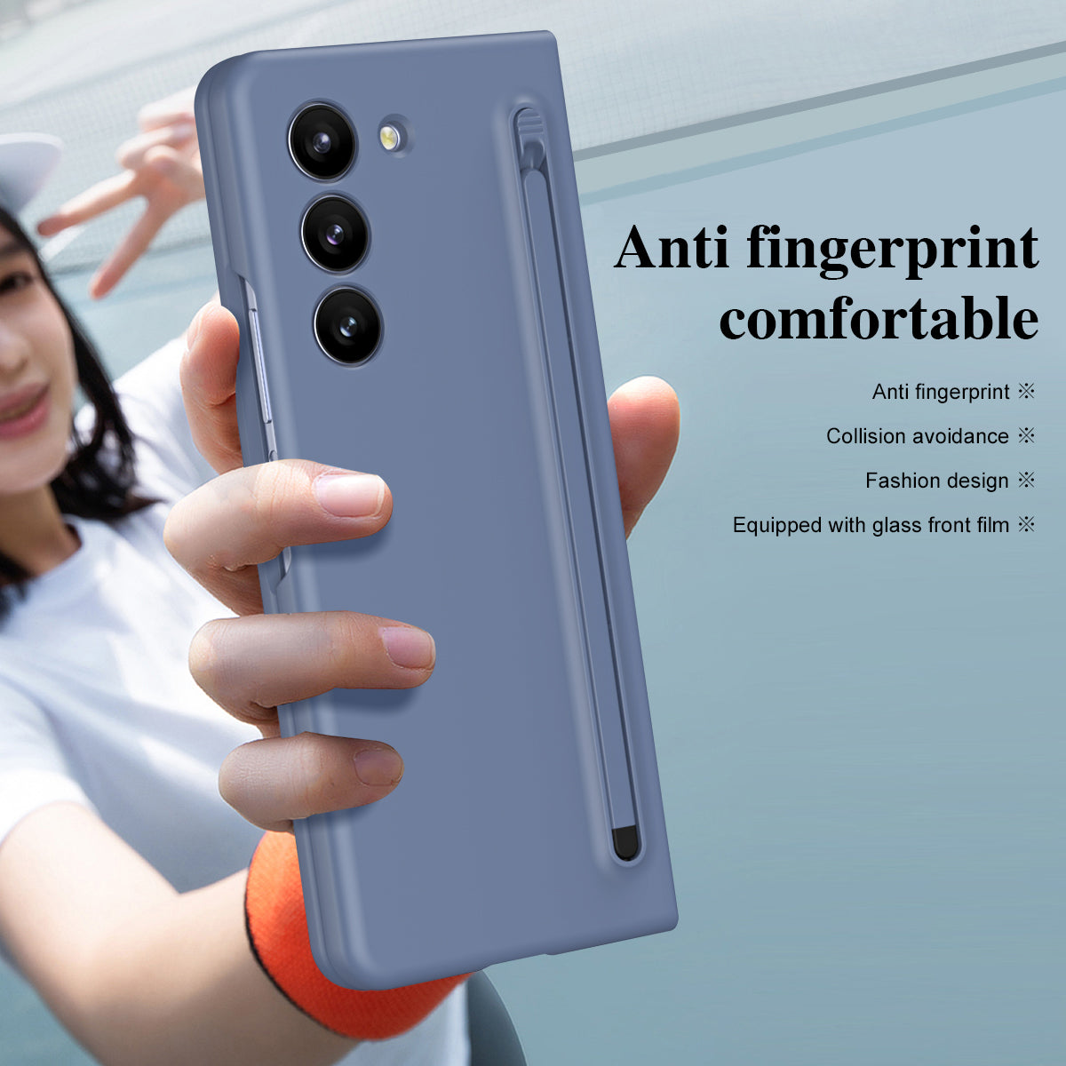 For Samsung Galaxy Z Fold6 5G Case Shockproof Phone Cover with Stylus / Tempered Glass Film - Blue+Blue Stylus