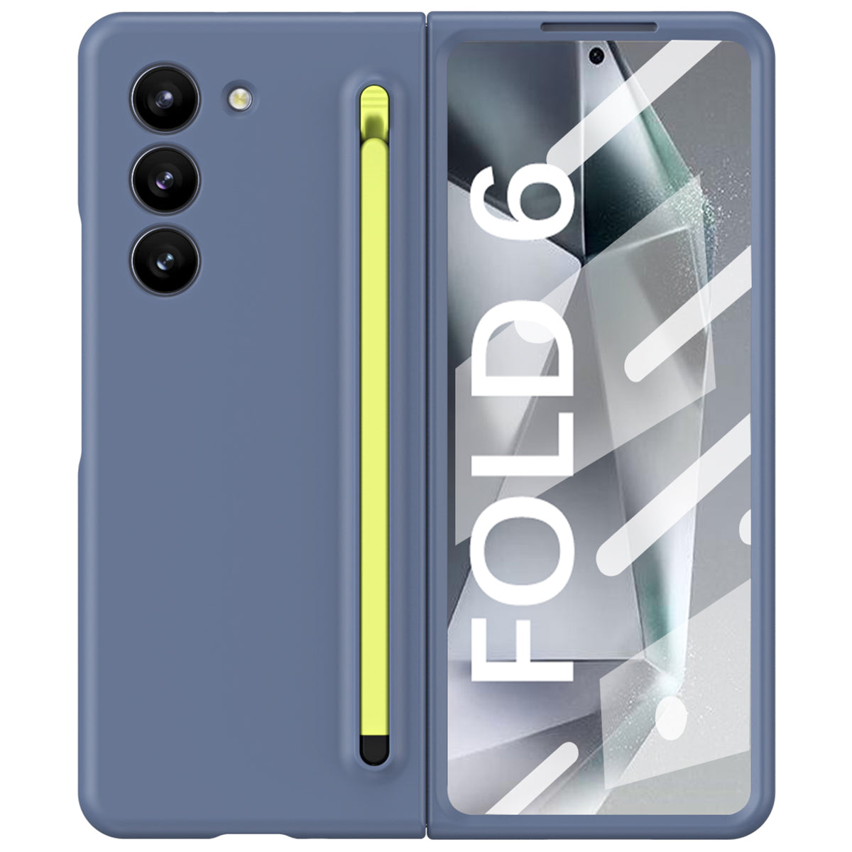 For Samsung Galaxy Z Fold6 5G Case Shockproof Phone Cover with Stylus / Tempered Glass Film - Blue+Green Stylus