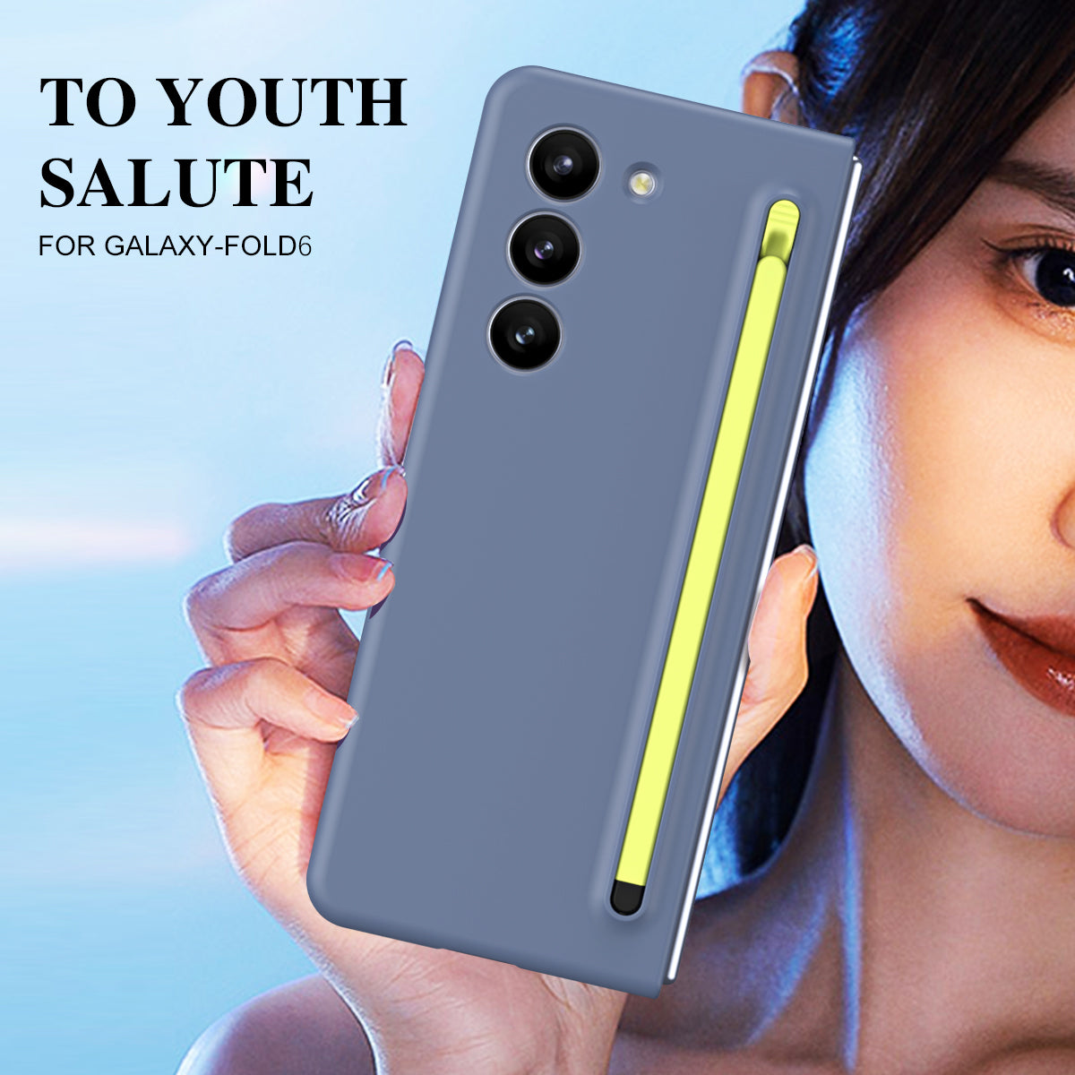For Samsung Galaxy Z Fold6 5G Case Shockproof Phone Cover with Stylus / Tempered Glass Film - Blue+Green Stylus