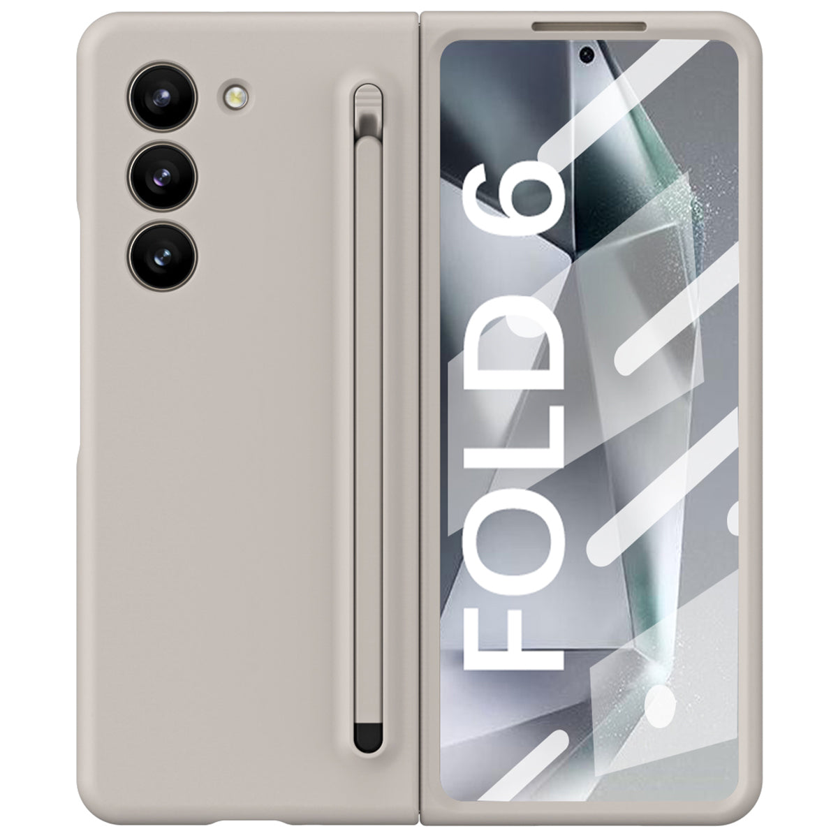 For Samsung Galaxy Z Fold6 5G Case Shockproof Phone Cover with Stylus / Tempered Glass Film - Light Grey+Grey Stylus