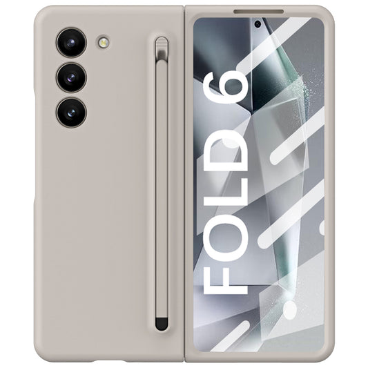 For Samsung Galaxy Z Fold6 5G Case Shockproof Phone Cover with Stylus / Tempered Glass Film - Light Grey+Grey Stylus