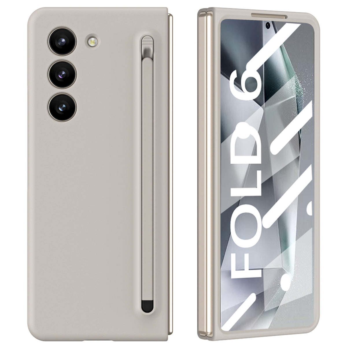 For Samsung Galaxy Z Fold6 5G Case Shockproof Phone Cover with Stylus / Tempered Glass Film - Light Grey+Grey Stylus