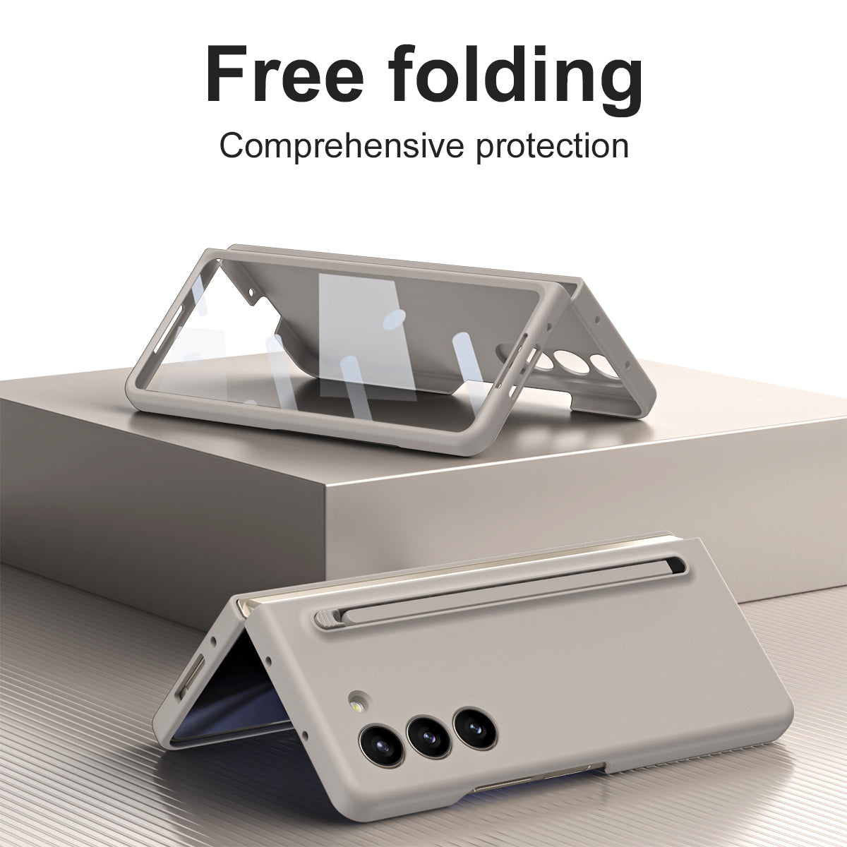 For Samsung Galaxy Z Fold6 5G Case Shockproof Phone Cover with Stylus / Tempered Glass Film - Light Grey+Grey Stylus