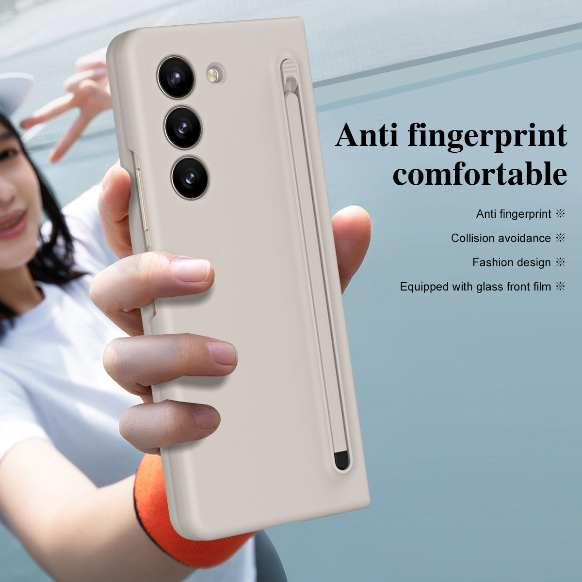 For Samsung Galaxy Z Fold6 5G Case Shockproof Phone Cover with Stylus / Tempered Glass Film - Light Grey+Grey Stylus