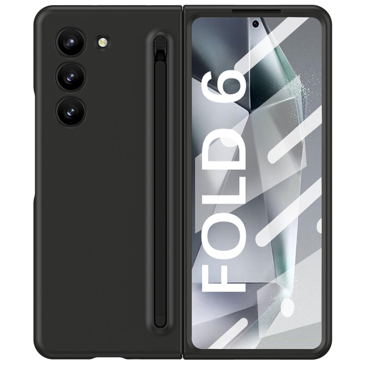 For Samsung Galaxy Z Fold6 5G Case Shockproof Phone Cover with Stylus / Tempered Glass Film - Black+Black Stylus