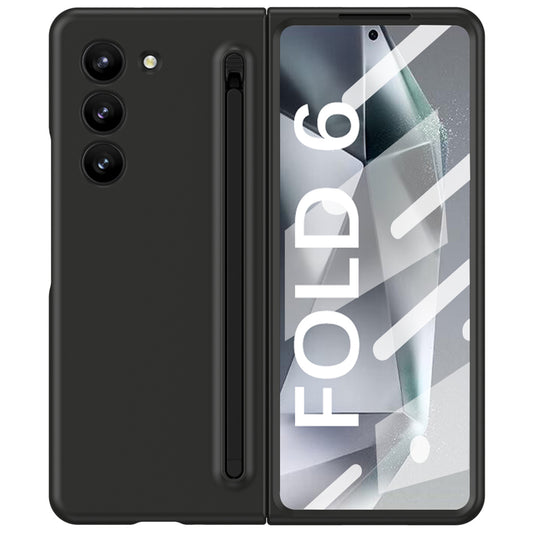 For Samsung Galaxy Z Fold6 5G Case Shockproof Phone Cover with Stylus / Tempered Glass Film - Black+Black Stylus