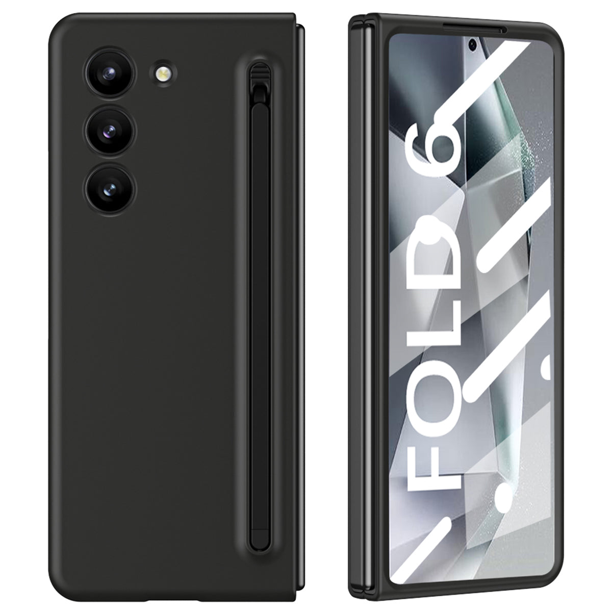 For Samsung Galaxy Z Fold6 5G Case Shockproof Phone Cover with Stylus / Tempered Glass Film - Black+Black Stylus